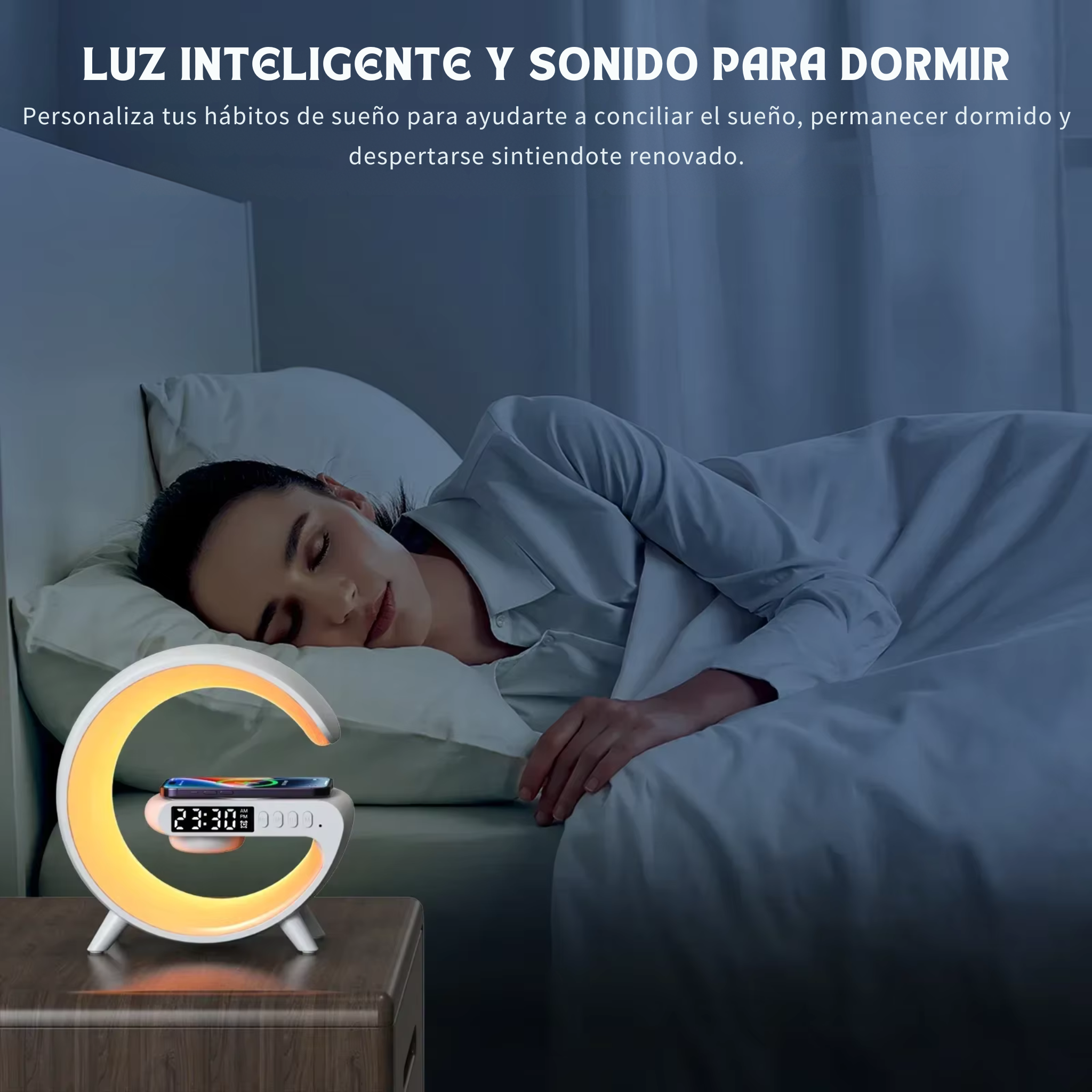 Cargador inalámbrico multifunción, altavoz despertador con luz  para iPhone, Samsung, Xiaomi,